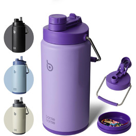 BOTTLE BOTTLE Insulated Stainless Steel Water Bottle 64oz (1.8L) with Straw, Lid, Handle & Pill Compartment – BPA-free, Leak-proof, Ideal Drinking Bottle for Sports, Fitness, Hiking & Outings (Violet)