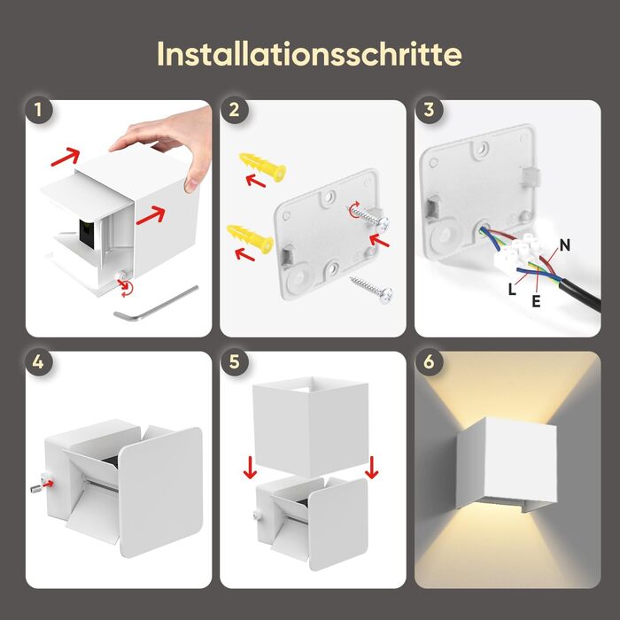 2 Pack LED Wall Light 12W, Indoor/Outdoor Aluminum Wall Lamp Adjustable Beam, 3000K Warm White Outdoor Wall Light IP54 for Living Room Bedroom Garden (White)