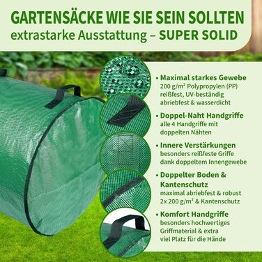 Набір садових мішків TTL Garden 3x272 л SUPER SOLID, зелений, з подвійним дном, надміцний, самостійно стоїть, 4 ручки, для трави, листя, гілок, садового сміття