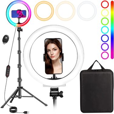 MICCYE кільцева лампа з штативом 10 дюймів RGB, загальна висота 180 см, для відео, макіяжу, фотографії