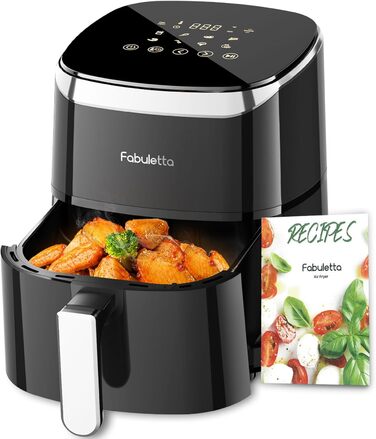 Фритюрниця з гарячим повітрям Fabuletta 4 л, 9-в-1, цифрова LED-панель, до 230°C, швидке приготування та знежирення, попередній нагрів, Shake-режим, чорна