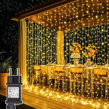 Ланцюжок LED-ліхтарів Joycome 3м x 3м, 300 LED, 8 режимів, вологостійкий, для декору вікна, балкона, кімнати, вечірки, намету, весілля, Різдва (тепле біле світло)