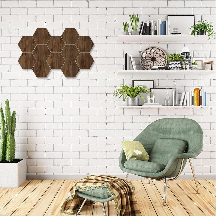 Набір гексагональних акустичних панелей MENAYODA (12 шт), самоклейні звукопоглинаючі плити високої щільності для стін, стелі та дверей, коричневі