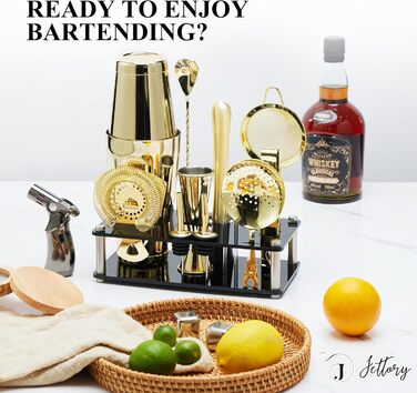 Набір шейкерів Boston - 16 предметів з нержавіючої сталі з акриловою основою, набір для приготування коктейлів (золотий)