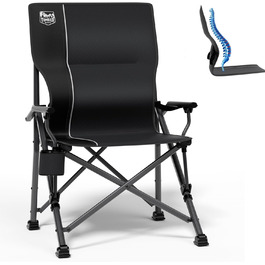 Складний туристичний стілець Timber Ridge 150 кг, регульована спинка, з підлокітниками та тримачем для напоїв. Ідеально для кемпінгу, риболовлі, відпочинку на природі, в саду, на балконі та спортивних заходів. Чорний колір.