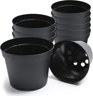 Prime Garden® Круглі пластикові горщики для розсади та квітів, чорні, 31 см, 12 л, набір 10 шт, для дому і вулиці