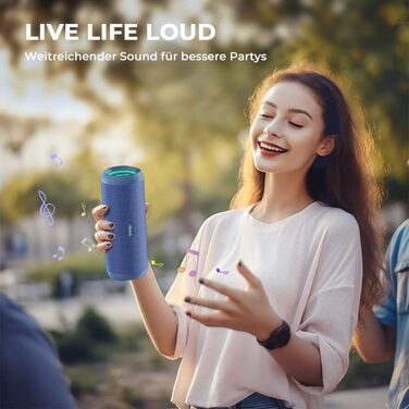 Bluetooth портативна колонка RIENOK з підсвічуванням, IPX7, 3600 mAh, баси, стерео звук (Блакитний)
