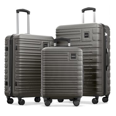 Набір валіз Travely з полікарбонату: 77см, 67см, ручна поклажа, TSA-замок, колір - місячний сірий