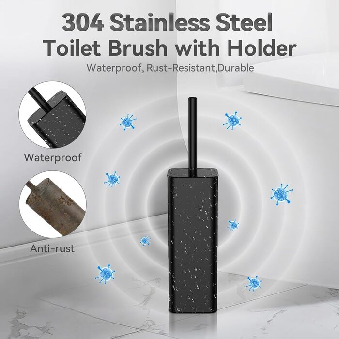 Набір для туалету DOWRY: щітка для унітазу з підставкою (2 насадки), металева, чорна, прямокутна