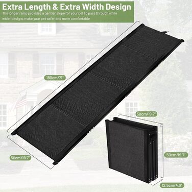 IKIMI Voistino - широка та довга рампочка для собак та котів (180x50 см), портативна, складна, для авто, вантажівок, SUV
