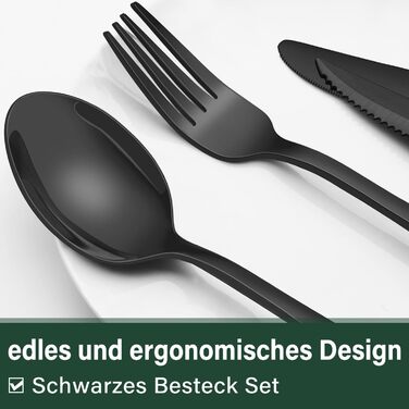 Cutlery Set 6 Persons Black, 36-Piece Stainless Steel Cutlery Set with Steak Knives, Dining Cutlery Set with Knife Fork Spoon, Elegant Tableware for Restaurant/Party, Dishwasher Safe