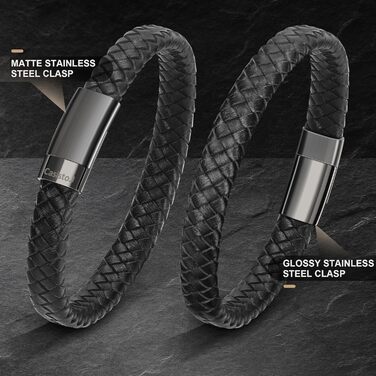 Чоловічий шкіряний браслет з плетінням та магнітним застібком Lederarmband 20 см, чорний