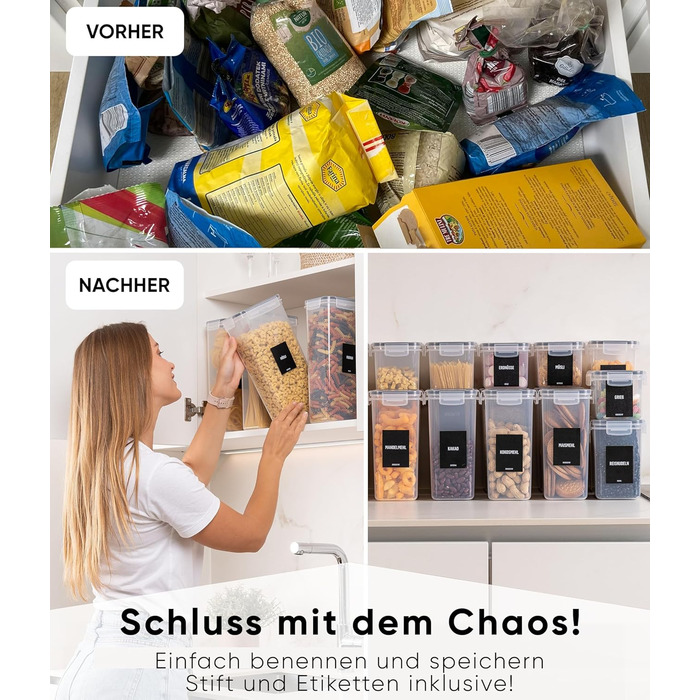 Набір контейнерів для зберігання Deco haus® 24 шт. з кришкою, герметичні - для кухні, продуктів, організації - для борошна, макаронів, мюслі