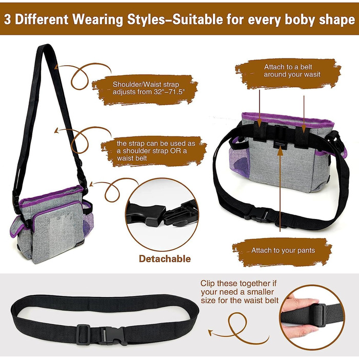 Сумка для ласощів для собак під час тренувань, без рук. Велика сумка для корму з багатьма кишенями, вбудований диспенсер для фекалій та фотосумка, для походів, подорожей на відкритому повітрі