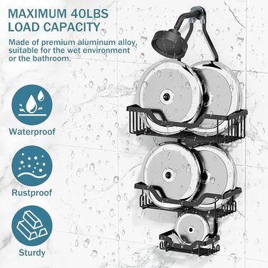 Настінна поличка для душу з тримачем для зубних щіток, нержавіюча сталь, 12 гачків, без свердління, органайзер для ванної кімнати