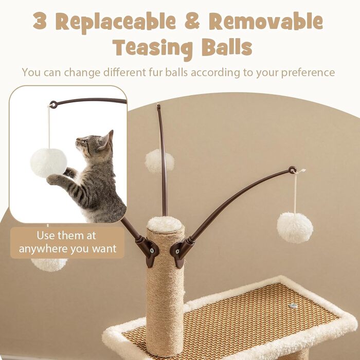 Кігтеточка SOARS для котів з ліжком, платформою та іграшками, 40x40x80 см