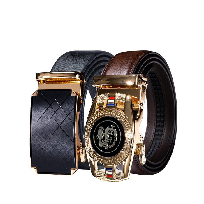 Чоловічий шкіряний ремінь Barry Wang чорний з автоматичною пряжкою (3 в 1), регульований бізнес-пояс, 130 см, у подарунковій коробці