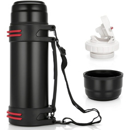 Термос-пляшка з кришкою-чашкою 1 л, 1,5 л або 2 л: нержавіюча сталь, ізоляція, для кемпінгу та піших прогулянок, 24 години гарячого/холодного, з ручкою та ремінцем (1,5 л)