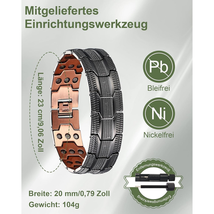 Браслет чоловічий MagEnergy з міді, 3 магніти, регульована довжина, чорний