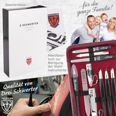 Набір для манікюру та педикюру 'Cinisello' 16 предметів | Якісний кейс з екошкіри для догляду за нігтями рук та ніг. Колір: Бордовий | Вміст: кусачки, щипчики, пінцет та інше. Бордовий колір / Лакове покриття