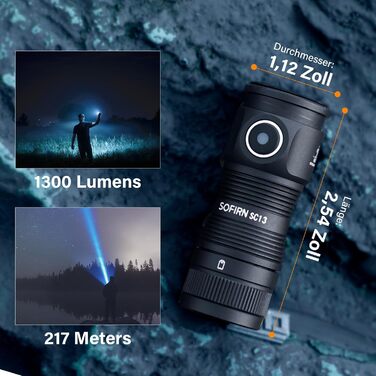 Ліхтарик Sofirn SC13 Mini LED, 1300 лм, акумуляторний, водонепроникний IP68, 5 режимів, компактний EDC для кемпінгу, туризму, екстрених ситуацій