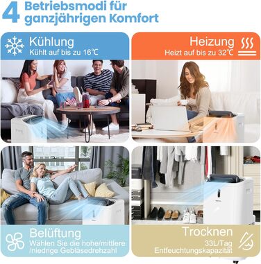 Мобільний кондиціонер COSTWAY 14000 BTU з виносним шлангом. 5-в-1: охолодження, обігрів, осушення, вентиляція, нічний режим. Для приміщень до 135 м³, пульт/додаток, таймер 24h, 4100W, ≤57dB, білий