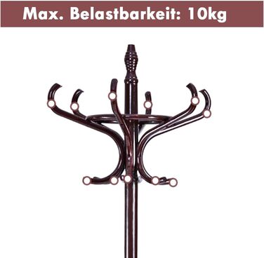 COSTWAY 184cm Wardrobe Rack with Umbrella Holder, Coat Rack with 12 Clothes Hooks, Clothes Rack made of Wood, Freestanding Wardrobe for Entryway, Living Room and Bedroom (Brown)
