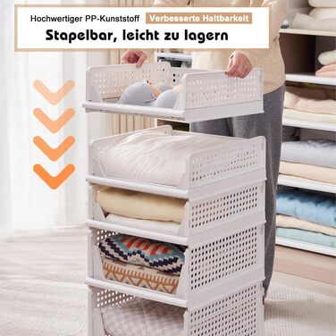 5 Foldable Plastic Storage Boxes, Drawer Box, Stackable Closet Organizer, Shelf Storage Box, Shelf Baskets Closet, Stackable Drawer Storage Boxes, for Kitchen Bedroom, White (5 Pcs XL)