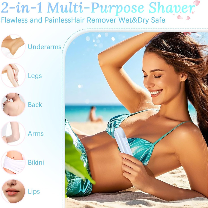 Електричний жіночий триммер Silky Splash 2-в-1 для бікіні, обличчя та тіла, водонепроникний IPX7, з USB-зарядкою, блакитний