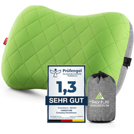 Надувне туристичне/дорожнє подушечка HIKENTURE з знімним чохлом, ергономічна, комфортна підтримка шиї для подорожей та відпочинку на природі (зелений)