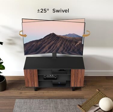 FITUEYES TV Stand with Mount - Wood TV Console for TVs 32-70 inch, Adjustable Height, Swivel ±25°, Up to 40kg, Max.VESA 600x400