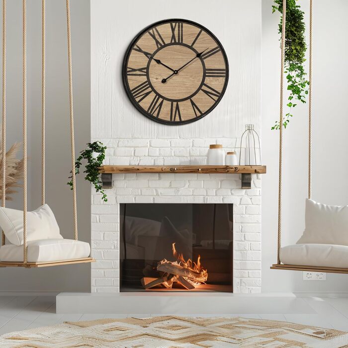 Large Wall Clock Without Ticking, 50 cm / Silent Wood Vintage Wall Clock Retro Battery Powered Modern For Living Room Bedroom, Kitchen, Farmhouse, Office Decoration (14 inch, Antique Bronze Metal - Roman Numerals)