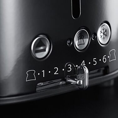Russell Hobbs Toaster [for 2 slices] Retro Stainless Steel Black (Retro-style countdown display, including bread roll attachment, 6 browning levels + defrost & reheat function, 1300W) Vintage 21681-56