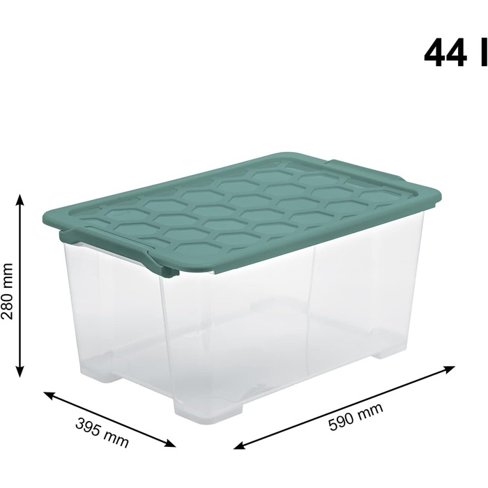 Rotho Evo Safe Keeping 3-Piece Storage Boxes 44l with Lid, Plastic, Turquoise/Transparent