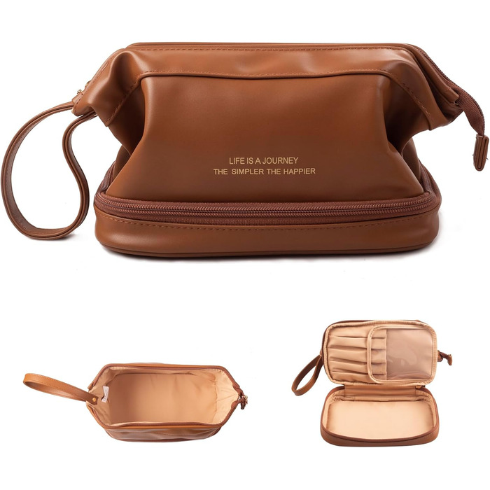 Косметичка для жінок Abiudeng: велика, водонепроникна, з відділенням для пензлів. Ідеальна для подорожей та зберігання макіяжу. Колір: коричневий