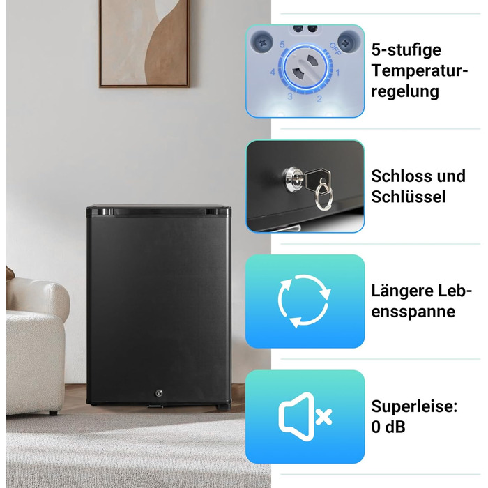 Міні-холодильник SMETA 48L з морозильною камерою, 230V. Тихий настільний холодильник для офісу, кемпінгу, спальні та готелю. Регульована температура 0-10°C, 39dB.