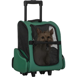 PawHut Рюкзак-переноска для собак та котів 2-в-1 з кишенями, телескопічною ручкою та колесами, 42 x 25 x 55 см, Зелений