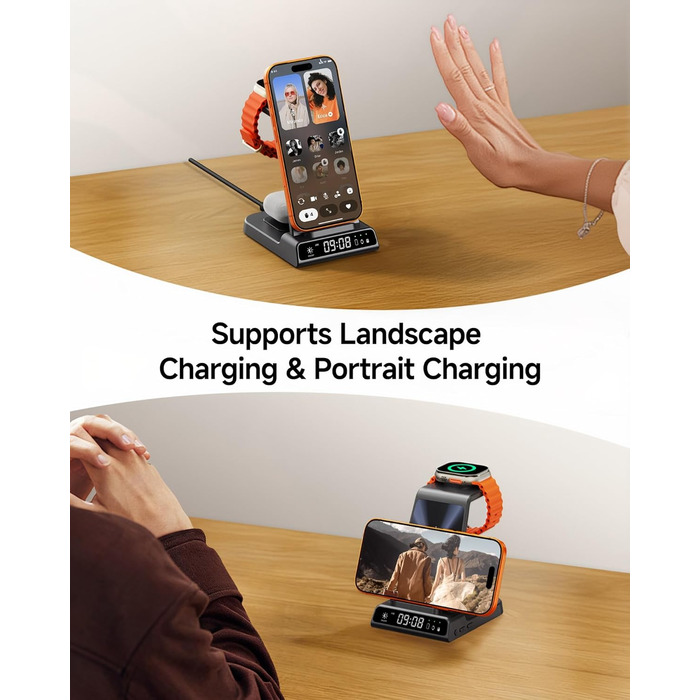 Бездротова зарядна станція 3-в-1 для Apple iPhone 16/15/14/13/12 Pro/Plus, Apple Watch Ultra 2/9/8/7/6/5, AirPods Pro/4/3/2 Tech-Grau