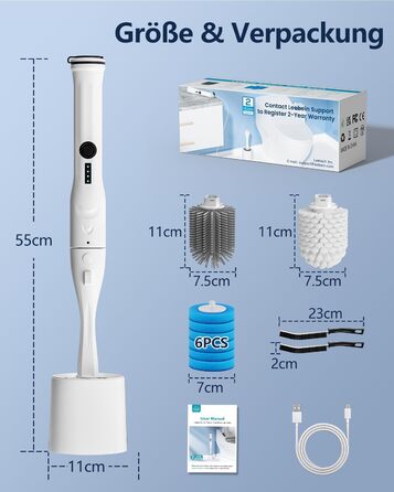 Electric Toilet Brush and Holder, Leebein Electric Toilet Bowl Scrubber Kit with 8 Replaceable Brush Heads, Disposable Toilet Brush with 6 Cleaning Refills, 2 Grout Brushes