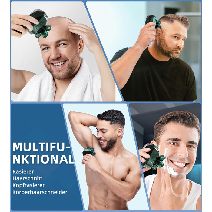 Електричний голкострум для чоловіків Luctry Glatzen Rasierer, 5D голкострум для чоловіків з лисою головою, водонепроникний IPX7, темно-зелений