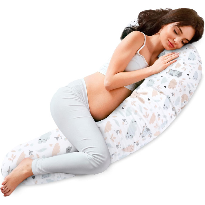 Подушка для сну на бік для мами та дитини Totsy Baby 190 см з кудрявим чохлом Oeko-Tex, сірий колір з візерунком