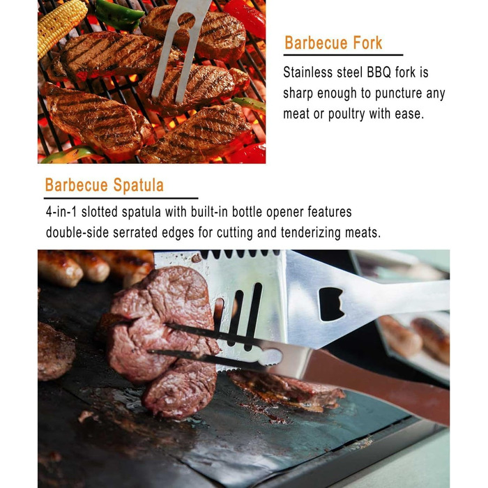 Набір аксесуарів для гриля та барбекю Grilljoy, 24 предмети, нержавіюча сталь в алюмінієвому кейсі, термостійкі ручки, для кемпінгу та саду