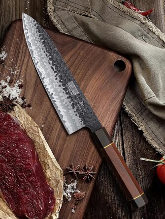 Японський ніж Kiritsuke HOSHANHO 23 см, професійний кухонний ніж з 9 шарів вуглецевої сталі, ніж шеф-кухаря, універсальний ніж у подарунковій коробці (набір ножів 3 шт.)