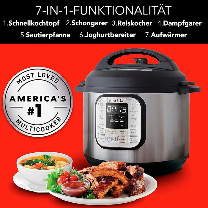 Instant Pot Duo 80 Electric Multi-Cooker 1200W, 7.6L, Stainless Steel - Pressure Cooker, Slow Cooker, Rice Cooker, Sauté Pan, Yogurt Maker, Steamer, and Sterilizer, Silver Duo 7.6 Liter
