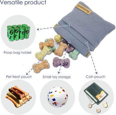 Сумка для корму для собак Leckerlibeutel: міцна бавовняна сумка для прогулянок з карабіном та самозакривною застібкою. Ідеально для подорожей та активного відпочинку (сірий)