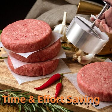 Прес для бургерів з нержавіючої сталі 304, регульований, з папером для бургерів (150 шт.)