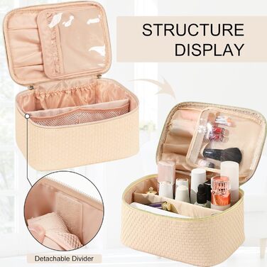 Жіноча косметичка для подорожей, водонепроникна, з відділенням для пензликів, з PU шкіри, велика, оливковий зелений (M Beige)