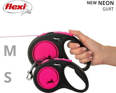 Льовіжа для собак Flexi Neon S, 5 м, чорний/неоновий помаранчевий, світловідбиваючі смуги, рулетка для собак до 15 кг