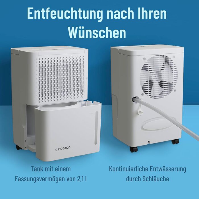 Noaton® DF 4212 - Електричний осушувач повітря 13,2 л/добу, для квартири та підвалу, з таймером та захистом від переливу