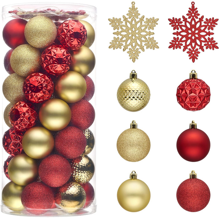 50 шт. новорічні кулі Valery Madelyn, 5 см, біло-золоті, з кріпленням, для прикраси ялинки, міцні, з сніжинками